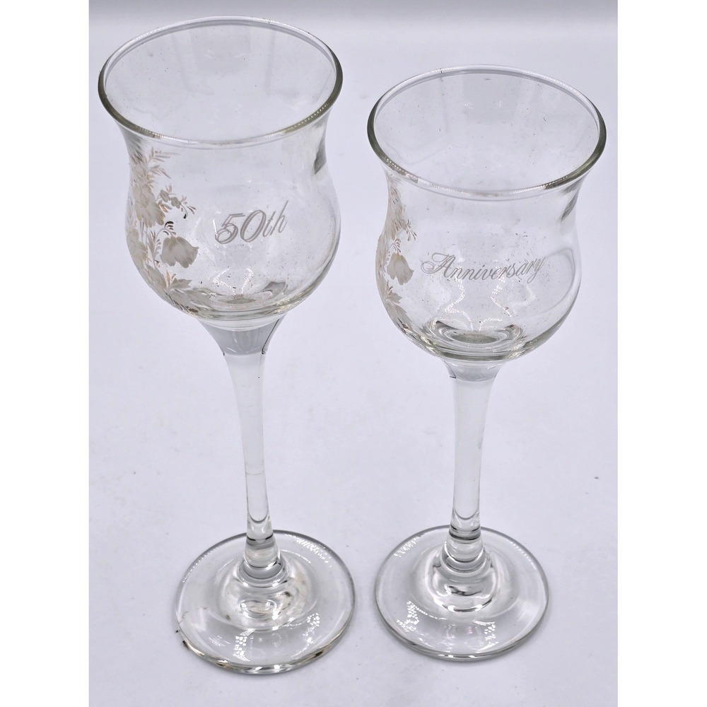 50th Anniversary Etched Votive Candle Long Stem Pair Floral Gold Tone Vintage